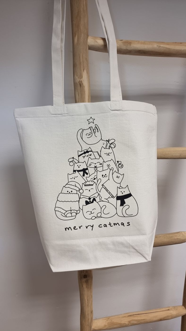 Stofftasche mit Katzen-Weihnachtsbaum