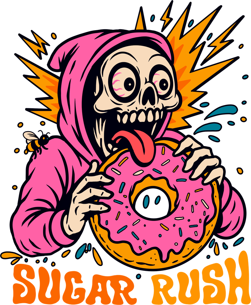 Designbeispiel: Skelett im Hoodie mit Donut