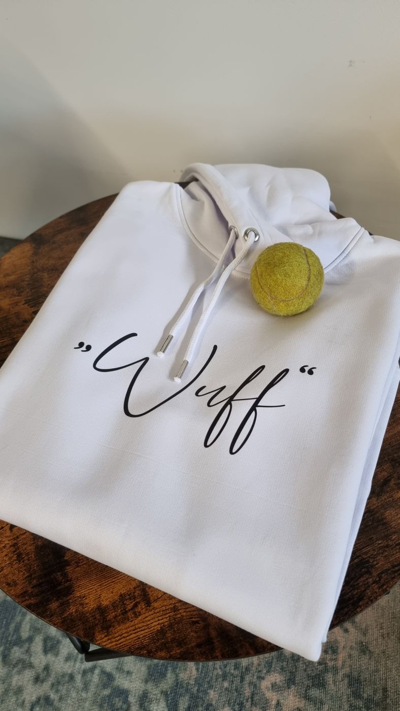 Weißer Hoodie mit Schriftzug Wuff
